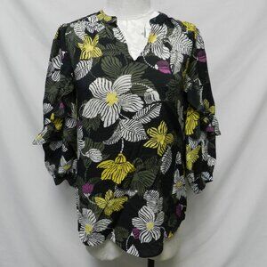 Chico's Botanical floral Ruffle top blouse 3/4 sleeve Size Sz 0 or 4 Small Sm S